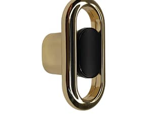 Puxador Mobiliário Ovalado Vazado de Liga de Zinco Dourado e Preto - 51mm. Código: LIQ.0051.DOU.PRE.RET