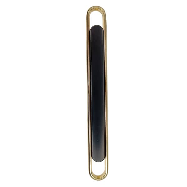 Puxador Mobiliário Dourado/Preto Liga de Zinco Extremidade Oval Vazada - 150 mm. Código LIQ.0150.DOU.PRE.LIN